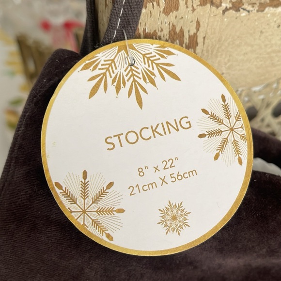 Peace & Joy Brown "Velvet" & Beaded Copper & Silver Christmas Stocking - Picture 2 of 6